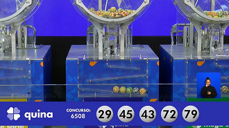 Números sorteados na Quina 6508. Créditos: Reprodução