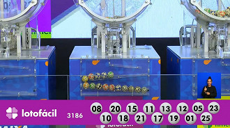 Números sorteados na Lotofácil 3186. Créditos: Reprodução