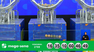 Números sorteados na Mega-Sena 2769. Créditos: Reprodução Números sorteados na Mega-Sena 2769. Créditos: Reprodução