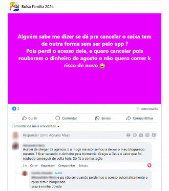 Bolsa Família desviado foi pago pela Caixa, disse beneficiário em grupo do Facebook - Reprodução Bolsa Família desviado foi pago pela Caixa, disse beneficiário em grupo do Facebook - Reprodução