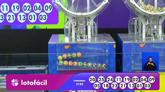Números sorteados na Lotofácil 3195. Créditos: Reprodução Números sorteados na Lotofácil 3195. Créditos: Reprodução