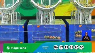 Números sorteados na Mega-Sena 2786. Créditos: Reprodução Números sorteados na Mega-Sena 2786. Créditos: Reprodução