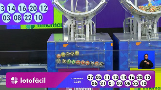 Números sorteados na Lotofácil 3249. Créditos: Reprodução Números sorteados na Lotofácil 3249. Créditos: Reprodução