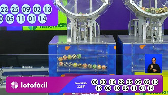 Números sorteados na Lotofácil 3257. Créditos: Reprodução Números sorteados na Lotofácil 3257. Créditos: Reprodução