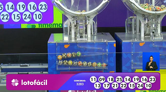 Números sorteados na Lotofácil 3283. Créditos: Reprodução Números sorteados na Lotofácil 3283. Créditos: Reprodução