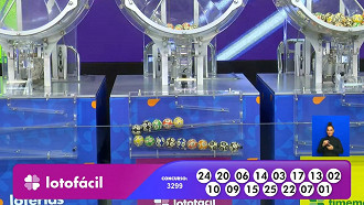 Números sorteados na Lotofácil 3299. Créditos: Reprodução Números sorteados na Lotofácil 3299. Créditos: Reprodução