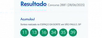 Mega Sena 2881 acumulou! - Fonte: Caixa Mega Sena 2881 acumulou! - Fonte: Caixa
