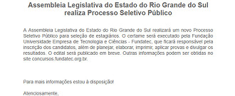 Processo seletivo Assembleia Legislativa-RS - Estagiários