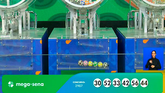 Números sorteados na Mega-Sena 2907 - Fonte: Caixa Números sorteados na Mega-Sena 2907 - Fonte: Caixa