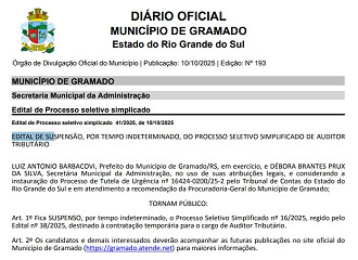 Créditos: Divulgação/DOE-Gramado-RS