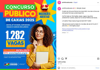 Concurso Prefeitura de Caxias-MA/ Créditos: Instagram Concurso Prefeitura de Caxias-MA/ Créditos: Instagram