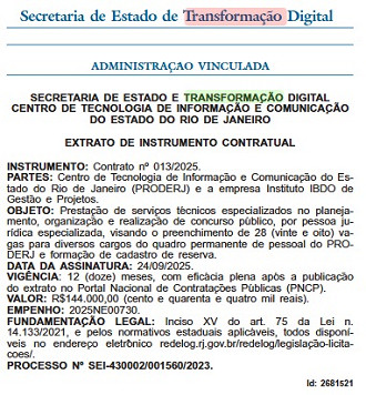 Créditos: Divulgação/DOERJ