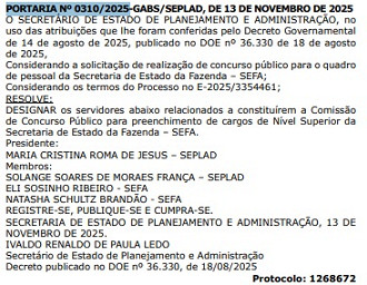 Comissão concurso SEFA-PA / Divulgação: DOE-PA