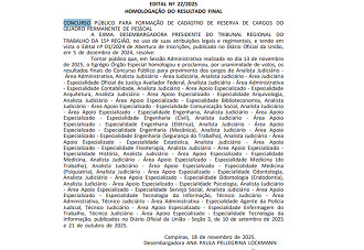 Homologação concurso TRT 15