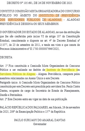 Créditos: Divulgação/DOE-AL