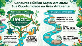 Concurso SEMA-AM 2026: Sai edital com 477 vagas de R$ 11 mil
