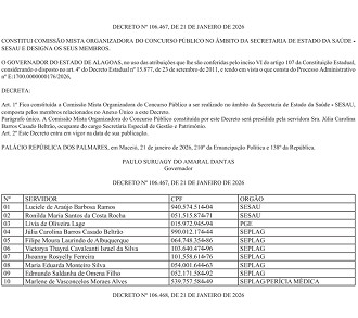 Decreto que forma a comissão repsonsa´vel pelo concurso Sesau AL