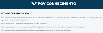 Site FGV fora do ar / Créditos: Divulgação/FGV