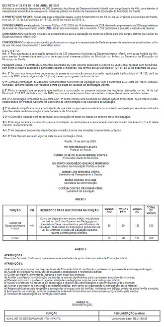 Créditos: Divulgação/DOE-PE