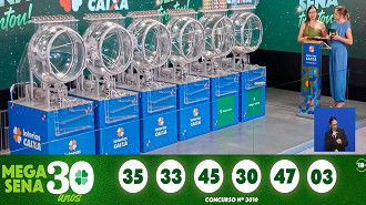 Dezenas sorteadas na Mega Sena 30 anos - Fonte: Caixa