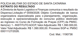 Instituto AOCP banca concurso PM-SC/Créditos: Divulgação/DOE-SC