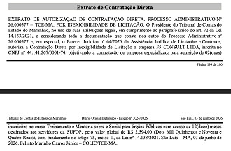 Extrato de contratação concurso TCE-MA/Créditos: Divulgação/ Diário Oficial Eletrônico