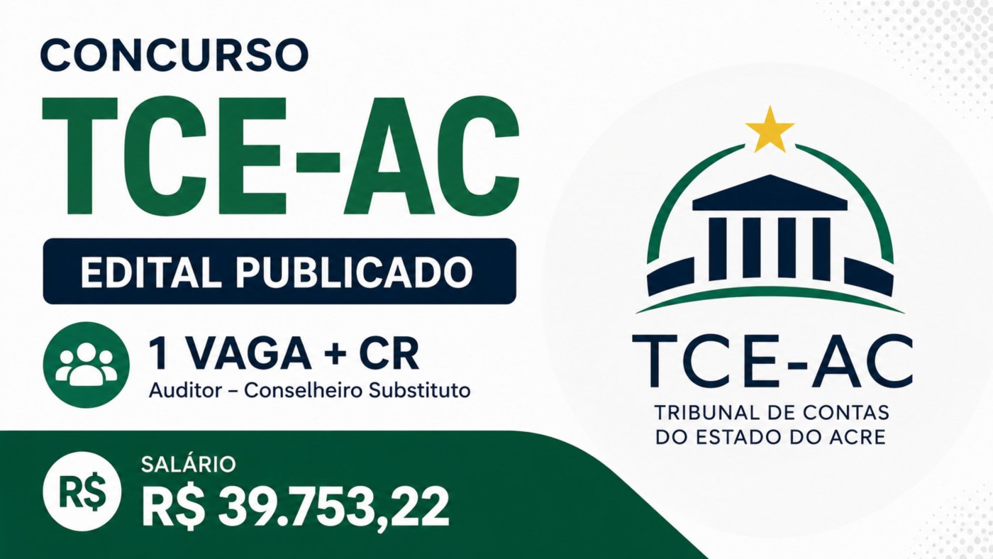 Concurso TCE-AC 2026: sai edital com vagas de R$ 39.753