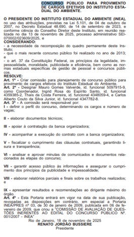 Comissão organizadora INEA-RJ/Créditos: Divulgação/DOE-RJ