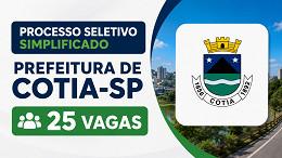 Prefeitura de Cotia-SP lança edital com 25 vagas de R$ 2.491 Prefeitura de Cotia-SP lança edital com 25 vagas de R$ 2.491