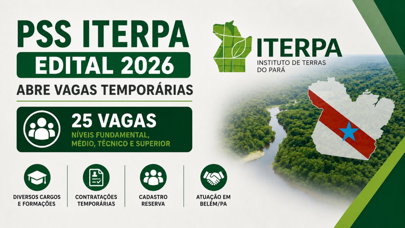 Edital ITERPA 2026 abre vagas de até R$ 4 mil