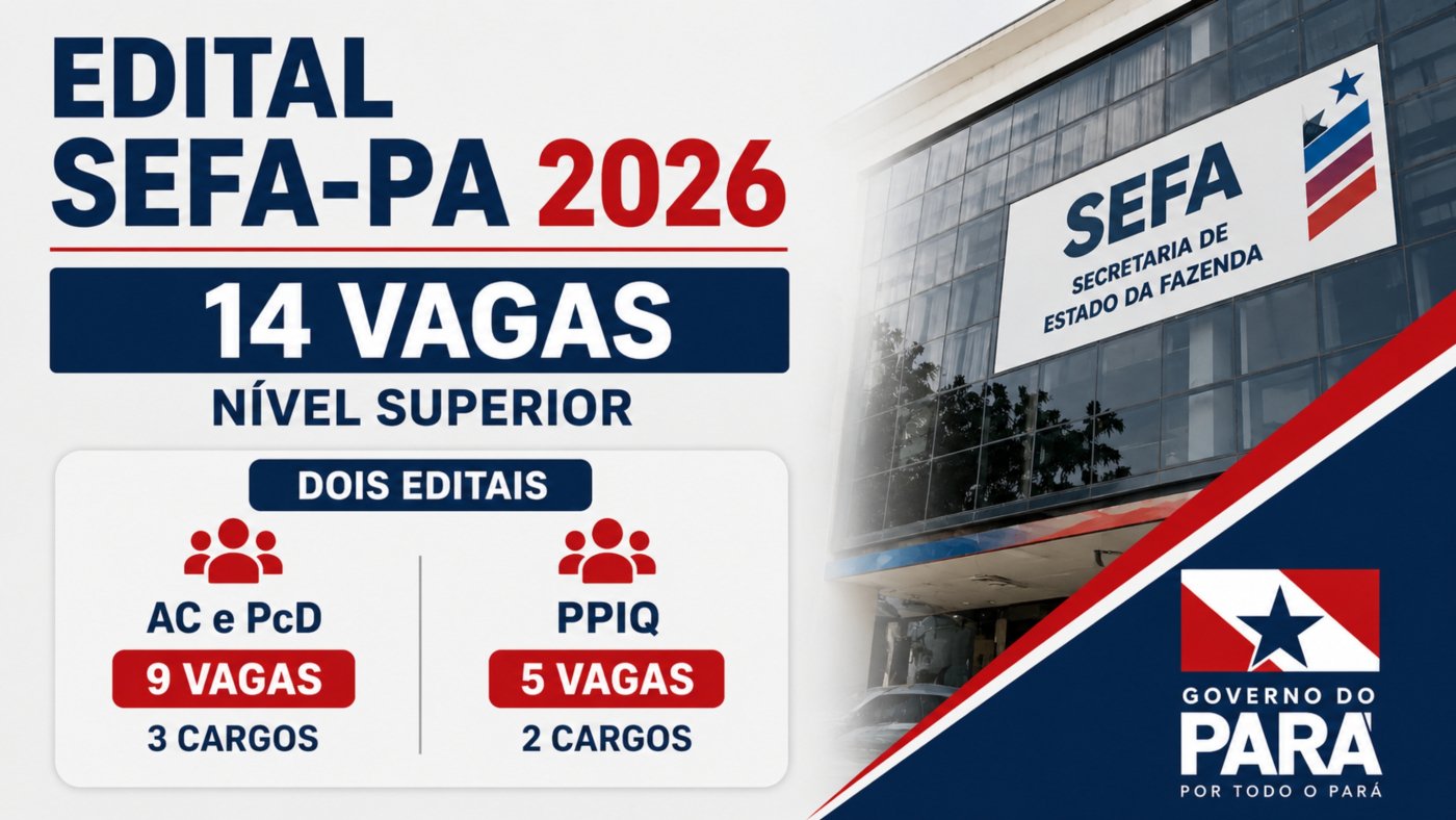 Edital SEFA-PA 2026 é aberto para 14 vagas de R$ 11 mil