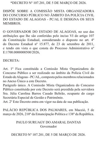 Comissão organizadora concurso PC-AL/Créditos: Divulgação/DOEAL