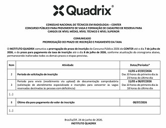 Concurso CONTER - inscrições prorrogadas/Créditos: Divulgação/Quadrix