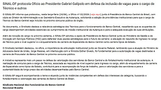 Pedido inclusão de cargos concurso BACEN/Créditos: Divulgação/Sinal