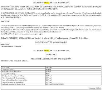 Comissão organizadora concurso ADEAL 2026/Créditos: Divulgação/DOE-AL