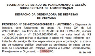 Contratação banca organizadora concurso SEPLAG-RJ/Créditos: Divulgação/DOE-RJ