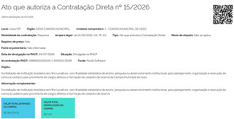 Autorização concurso Câmara de Assis-SP/Créditos: Divulgação/PNCP