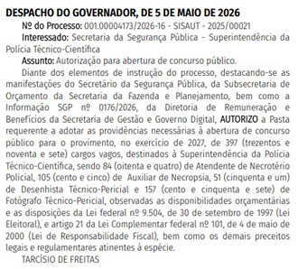 Concurso PC-SP autorizado/Créditos: Divulgação/DOE-SP