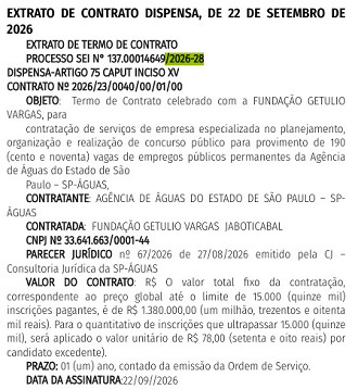 Concurso SP Águas-banca contratada/Créditos: Divulgação/DOE-SP