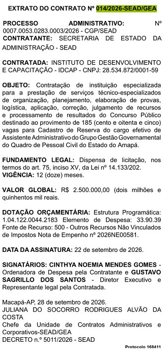 Concurso SEAP previsto/Créditos: Divulgação/DOE-AP