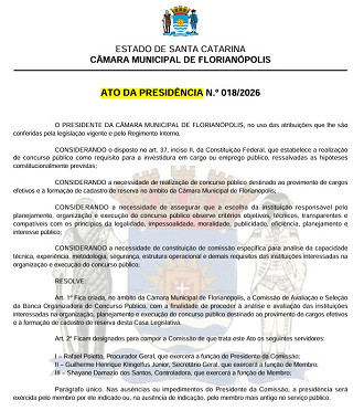 Comissão formada concurso Câmara de Florianópolis-SC/Créditos: Divulgação/DOE-Florianópolis-SC
