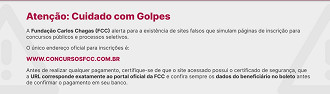 Alerta FCC para golpes/Créditos: Divulgação/FCC