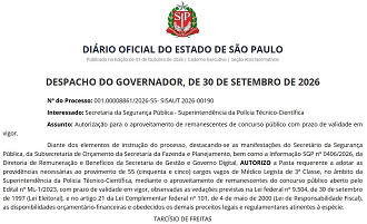 Concurso Polícia Científica-SP vagas autorizadas/Créditos: Divulgação/DOE-SP