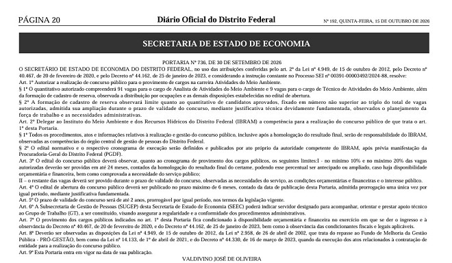 Concurso IBRAM-DF é autorizado para 100 vagas
