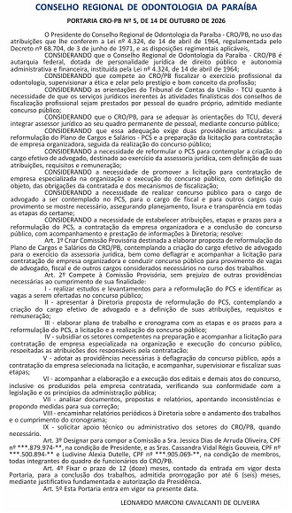 Concurso CRO-PB comissão formada/Créditos: Divulgação/DOU